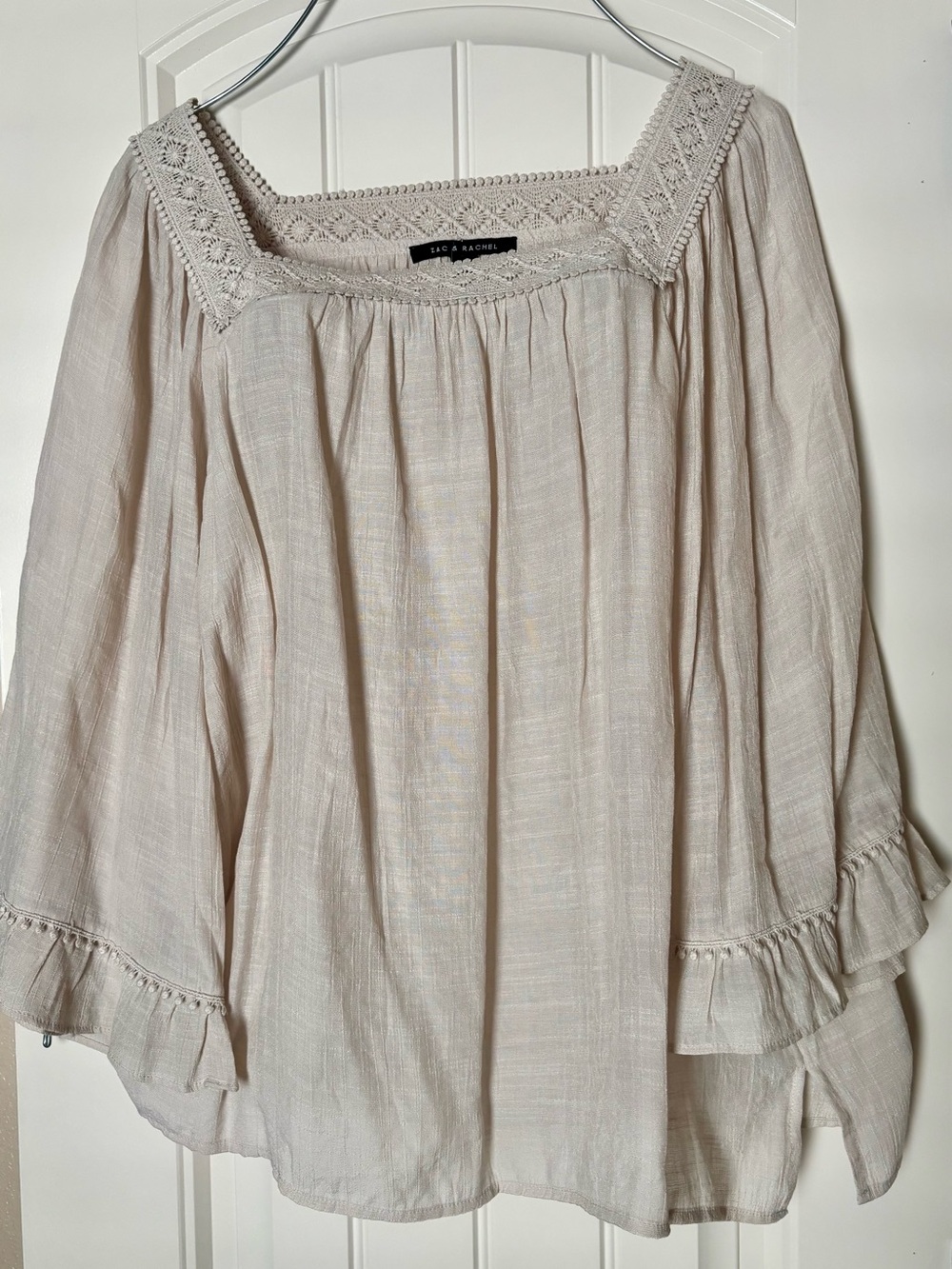 Zac & Rachel Soft Cream Lace-Trim Square Neck w/ Crochet Blouse Size XL - Picture 1 of 10